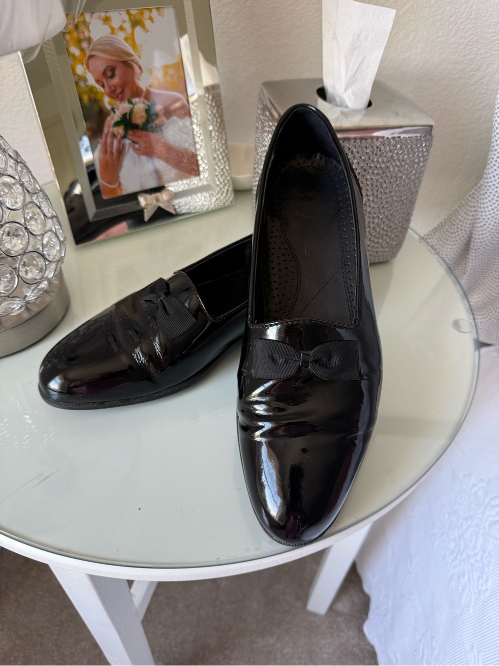Adolfo Black Patent Slip-On Loafers with Bow Accent